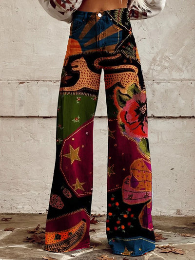 Gemma | Artistic Patchwork Wide-Leg Jeans