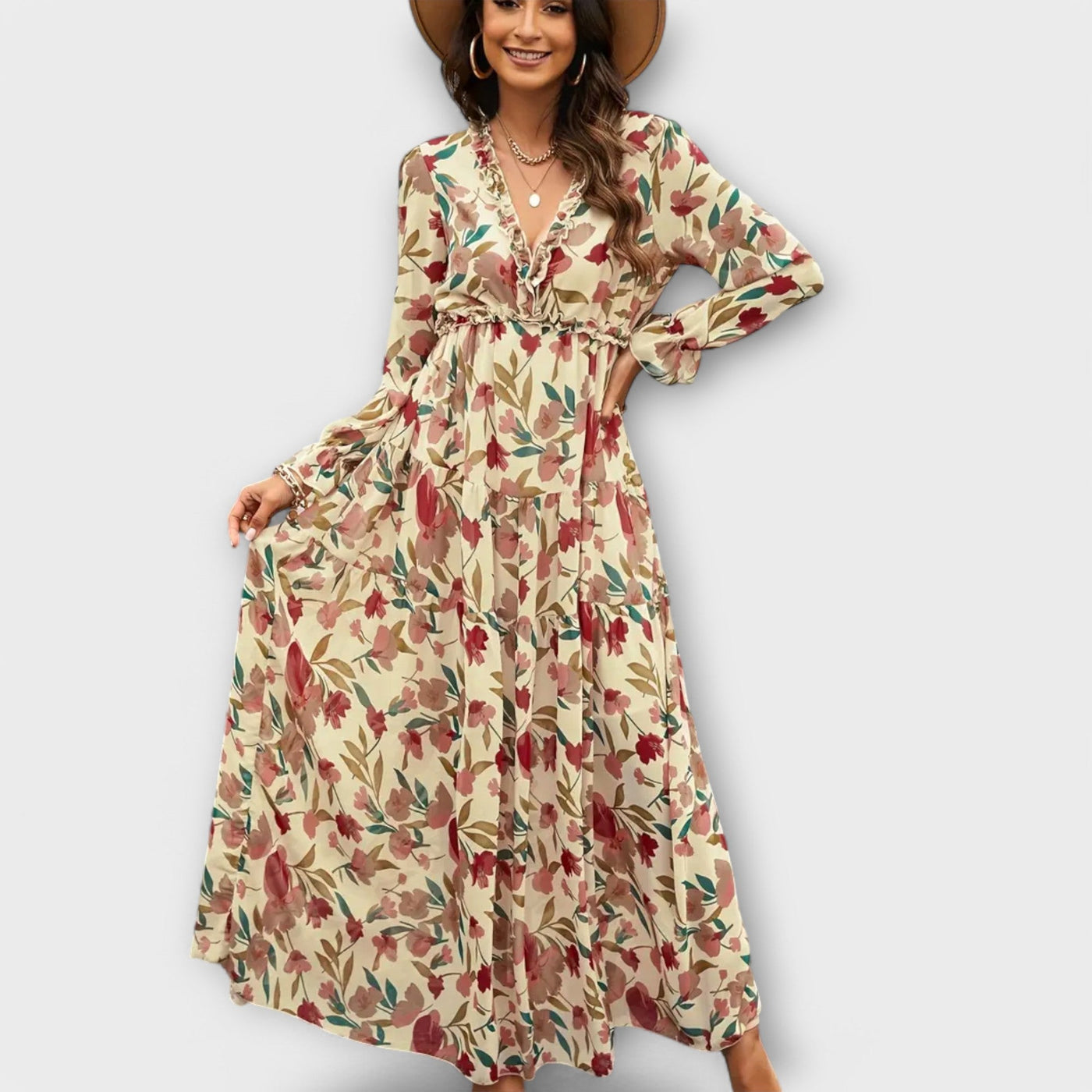 Juno | Elegant V-Neck Floral Dress
