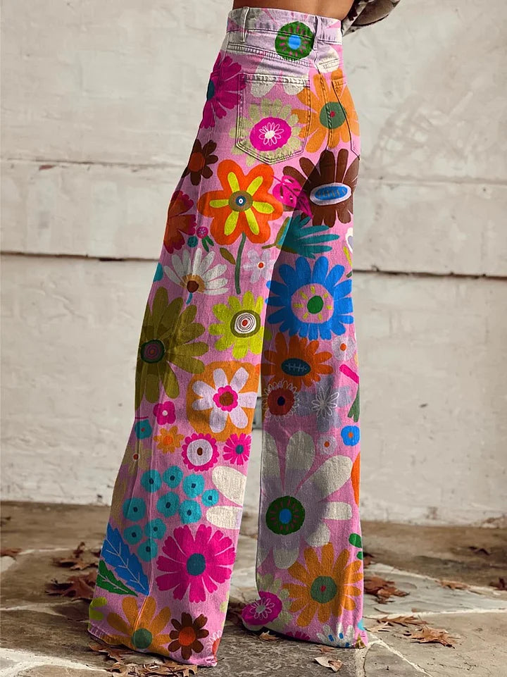 Violet | Vibrant Floral Wide Jeans