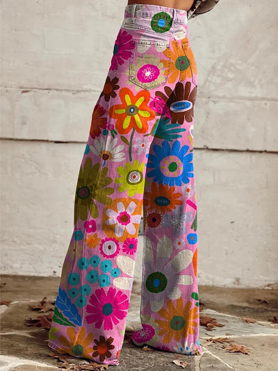 Violet | Vibrant Floral Wide Jeans