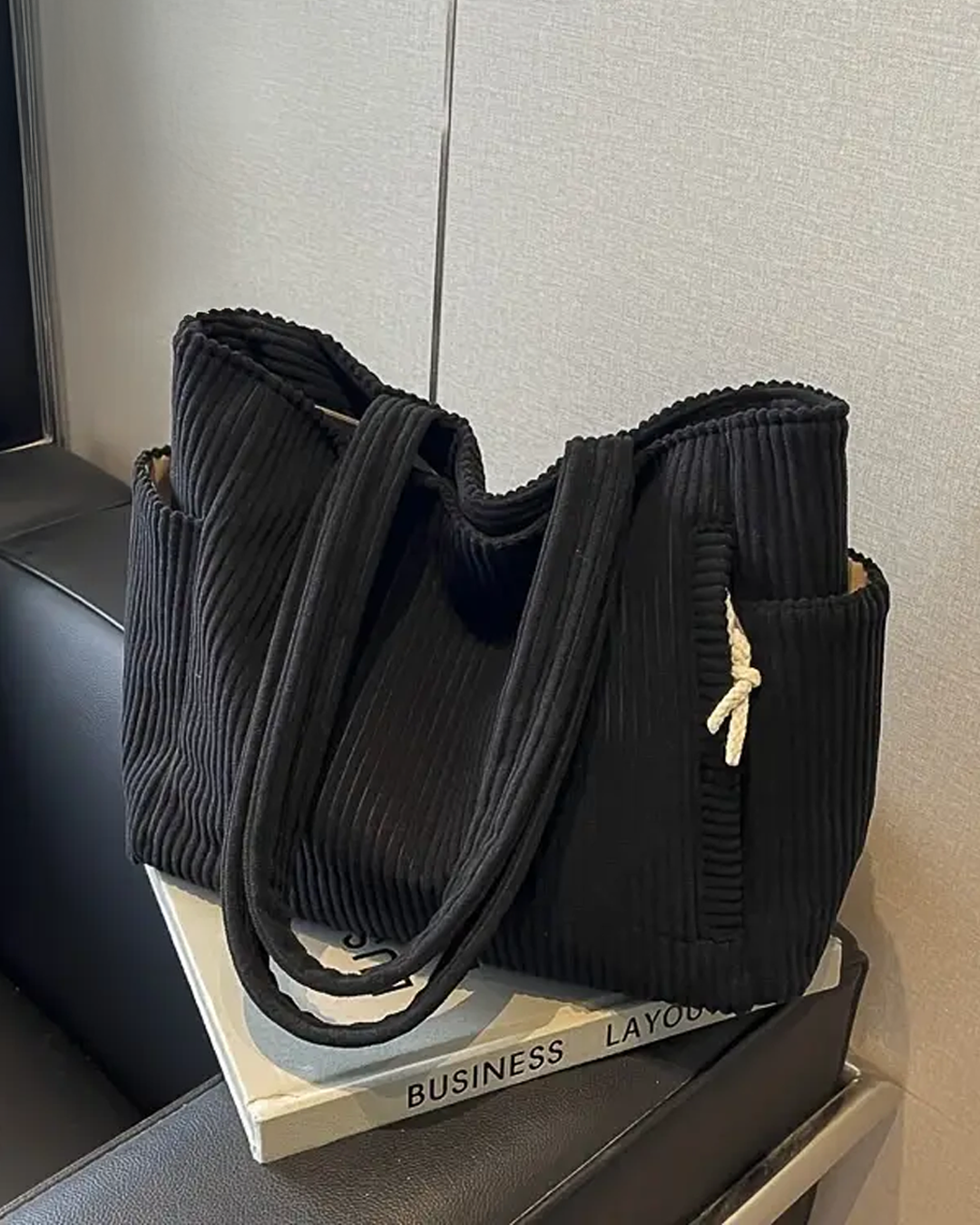 Carter – Ribbed Tote Bag with Cord Detail