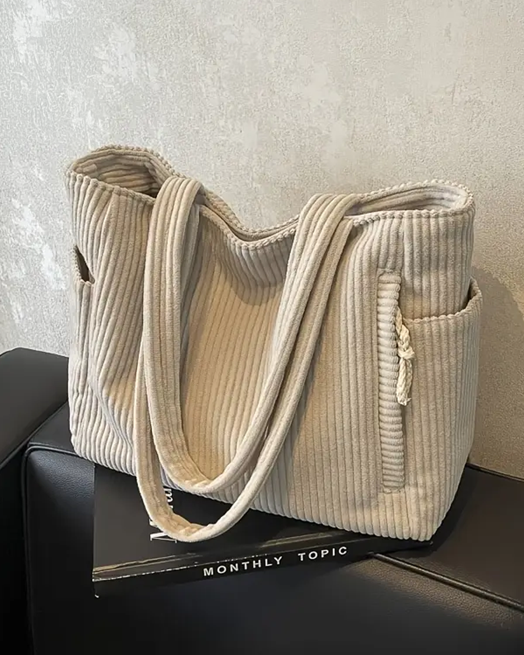 Carter – Ribbed Tote Bag with Cord Detail