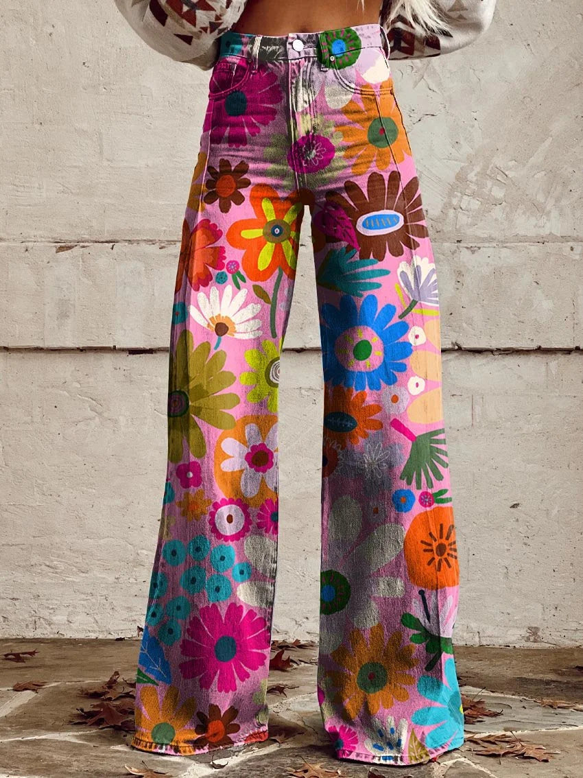 Violet | Vibrant Floral Wide Jeans