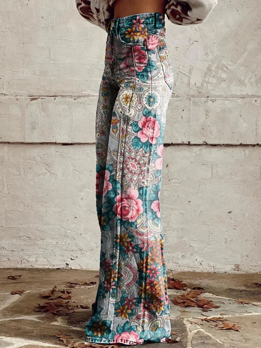 Hailey | Vintage Floral Paisley Wide-Leg Jeans