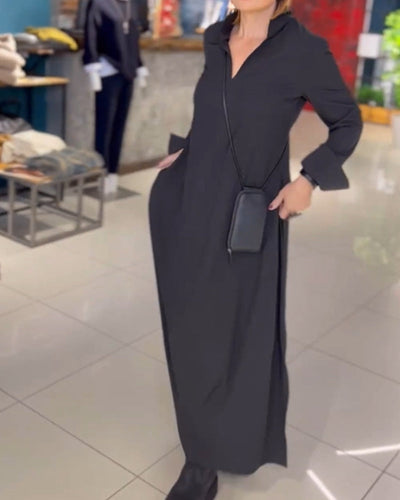 Evia™ - Loose Long Dress with Lapel and Slit