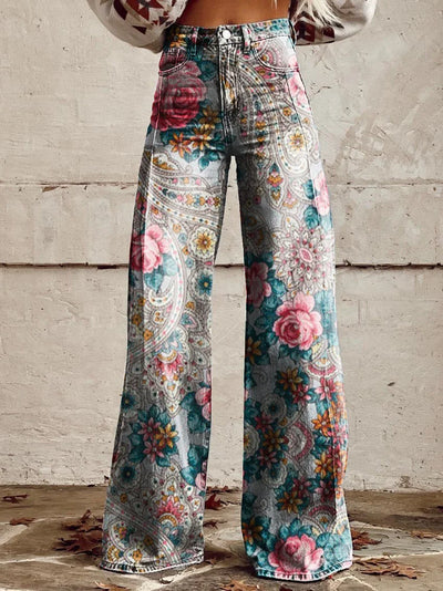 Hailey | Vintage Floral Paisley Wide-Leg Jeans