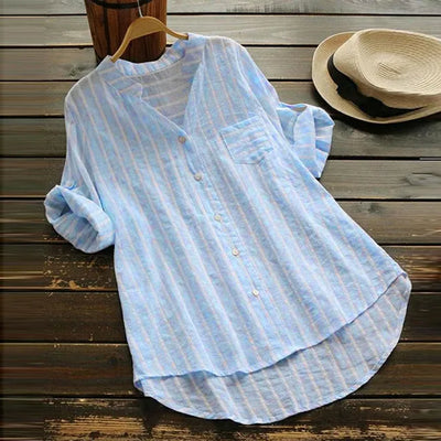 Mila - Cotton Linen Striped Long Sleeve Shirt