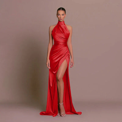 Marissa | Stylish High-Slit Satin Evening Dress