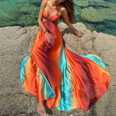 Kira | Satin Maxi Dress with Knot Front