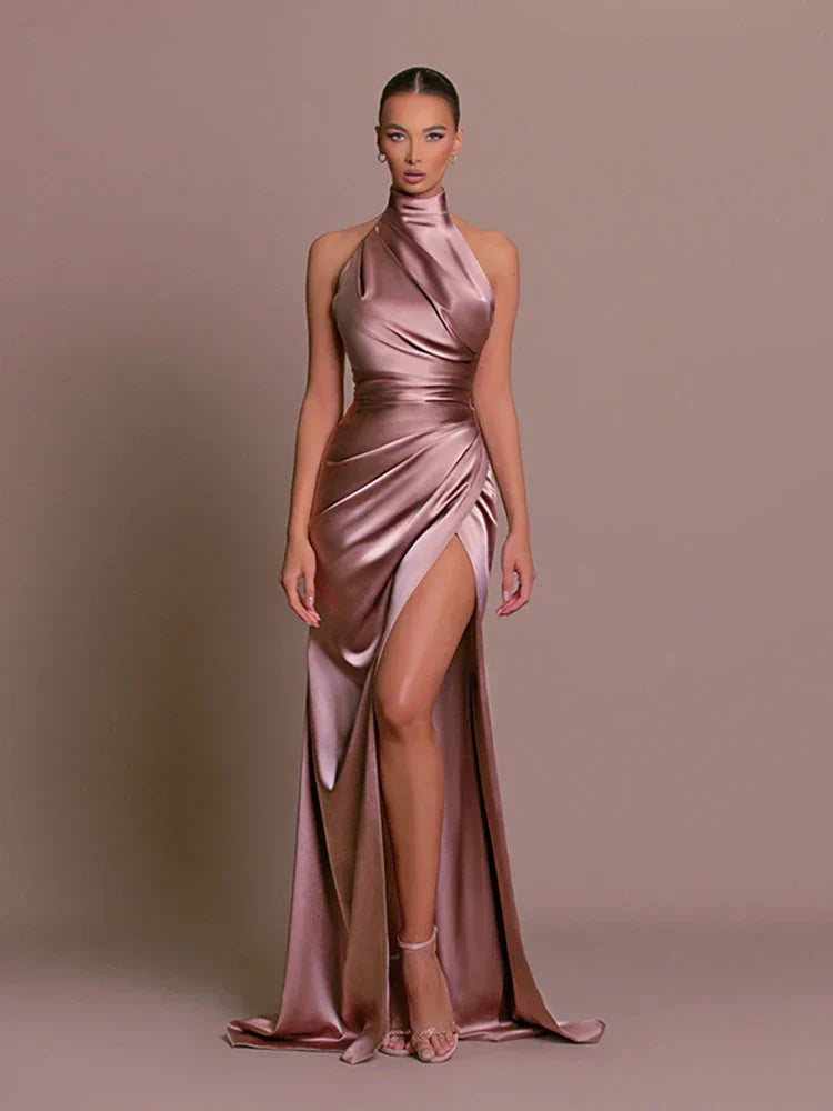 Marissa | Stylish High-Slit Satin Evening Dress