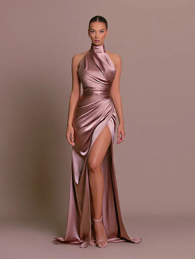 Marissa | Stylish High-Slit Satin Evening Dress