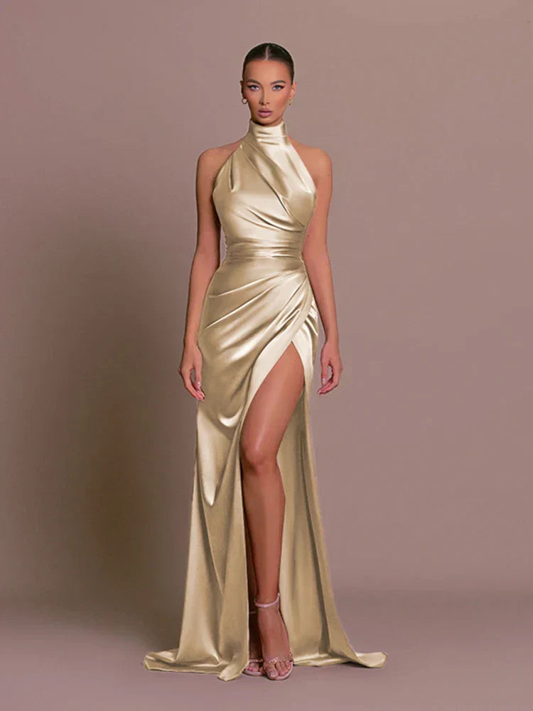 Marissa | Stylish High-Slit Satin Evening Dress