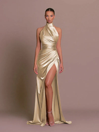 Marissa | Stylish High-Slit Satin Evening Dress