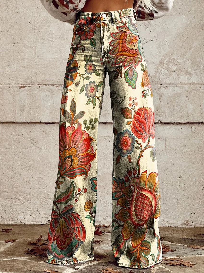 Catherine | Printed Vintage Wide-Leg Pants