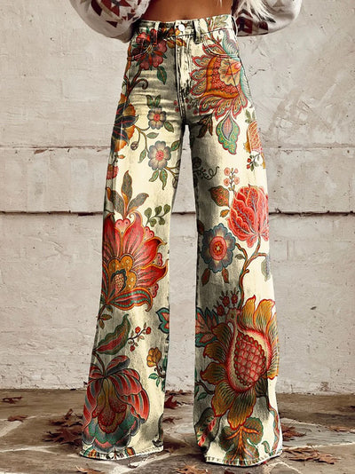 Catherine | Printed Vintage Wide-Leg Pants