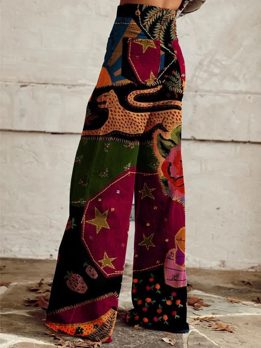 Gemma | Artistic Patchwork Wide-Leg Jeans
